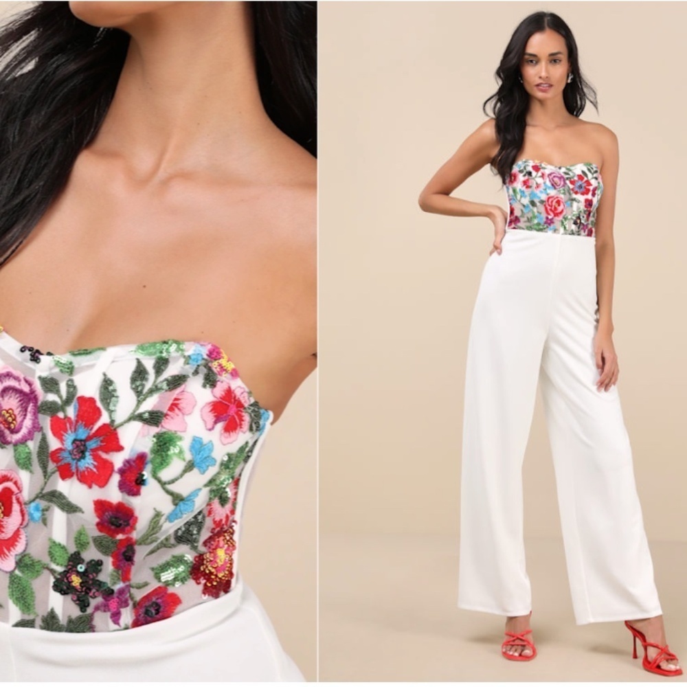 LULU's Sexy Wedding Bridal Shower Rehearsal Dinner Bachelorette Floral Jumpsuit
